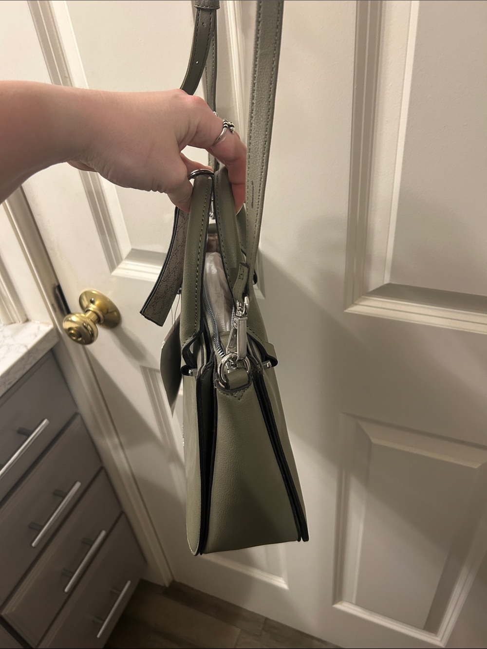 Nine West Olive Structured Top-Handle Satchel with Strap - Picture 3 of 3
